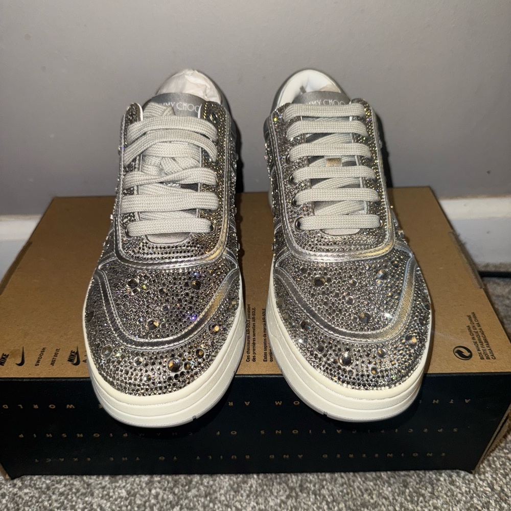 Jimmy Choo Glittering Silver Sneakers